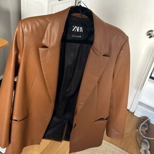 Zara Brown Faux Leather Blazer